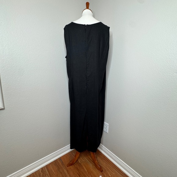 A.K.C. Vintage Linen Blend Sleeveless Maxi Dress 3X Black Embroidered Flowers - Picture 5 of 9